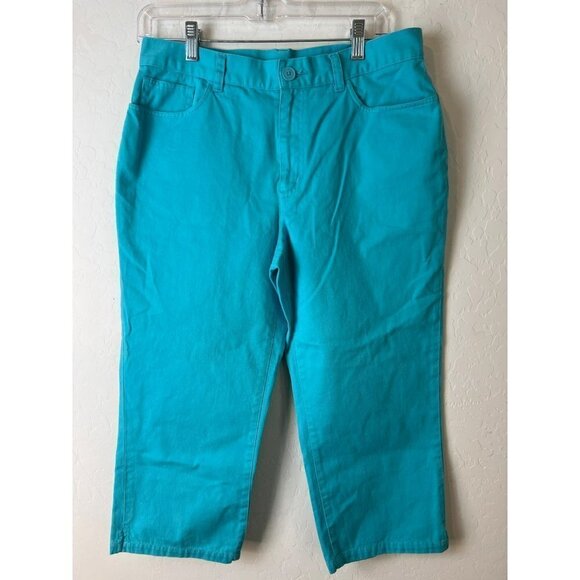 Chaps by Ralph Lauren Sz 8 Turquoise Jean Crop Pants Cotton Cropped - Picture 1 of 5
